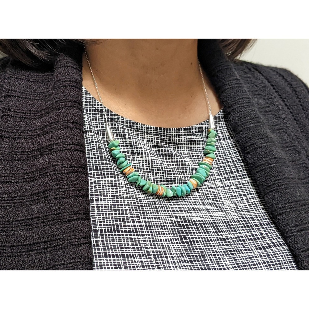 Santo Domingo Pueblo Green Turquoise Heishi & Spiny Oyster Necklace Jewelry ** - Picture 4 of 6